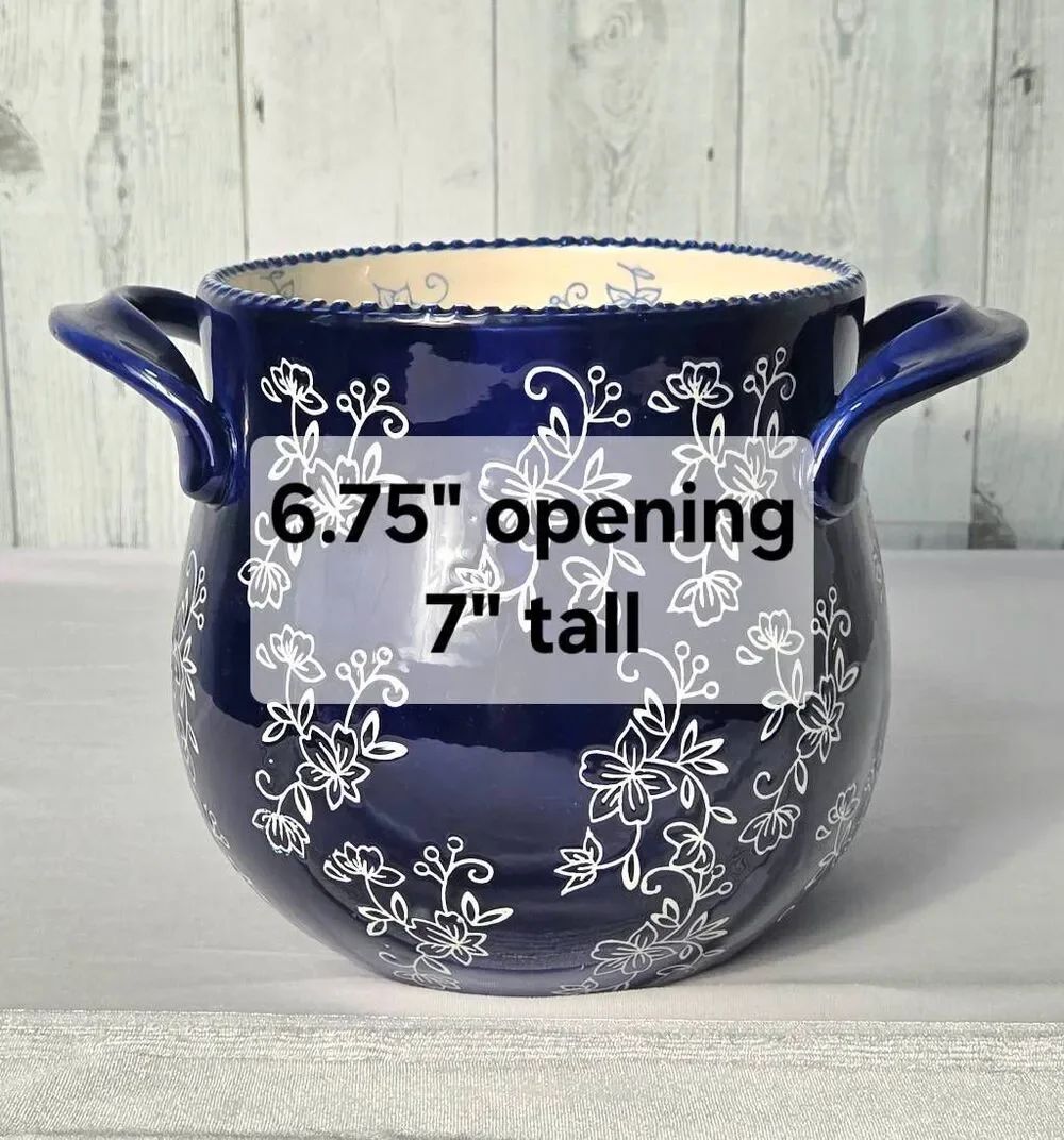 Temp-tations By Tara Blue Floral Lace Ceramic Utensil Crock Soup Pot - Picture 3 of 6